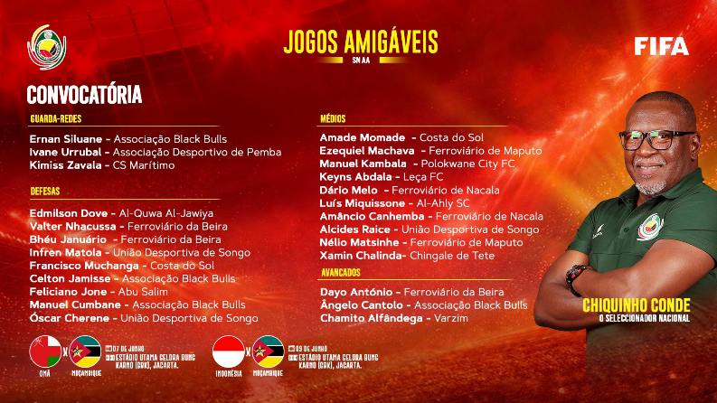 Chiquinho Conde divulga convocatória dos “Mambas” para a Data FIFA de Junho